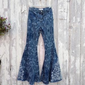 Free people printed flare jeans